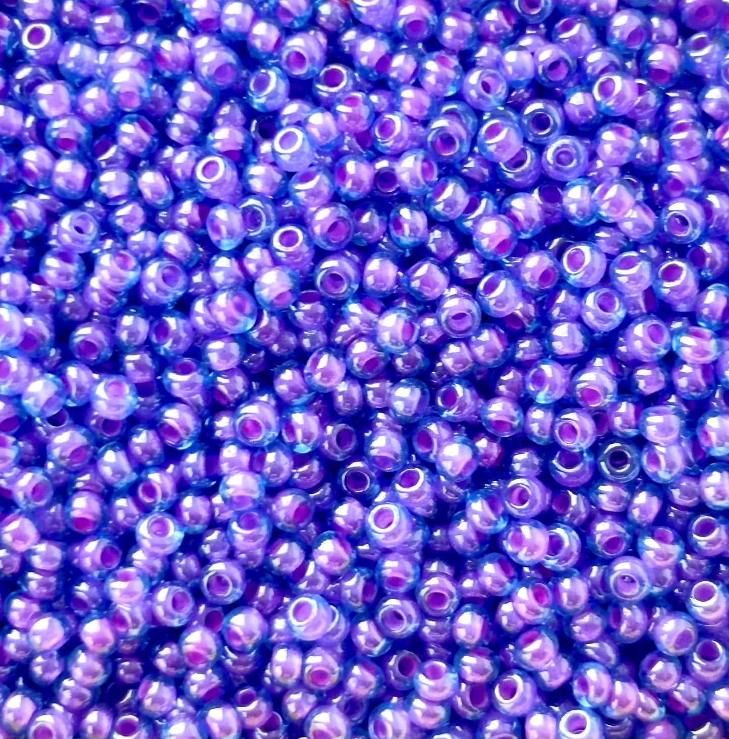 Preciosa Fuchsia Lined Aqua Luster Seed Beads