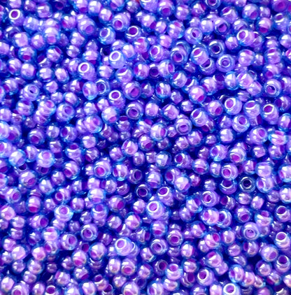 Preciosa Fuchsia Lined Aqua Luster Seed Beads