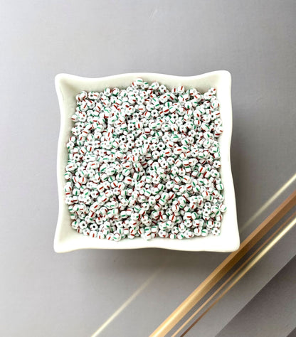 Preciosa White with Red and Green Stripe Seed Beads