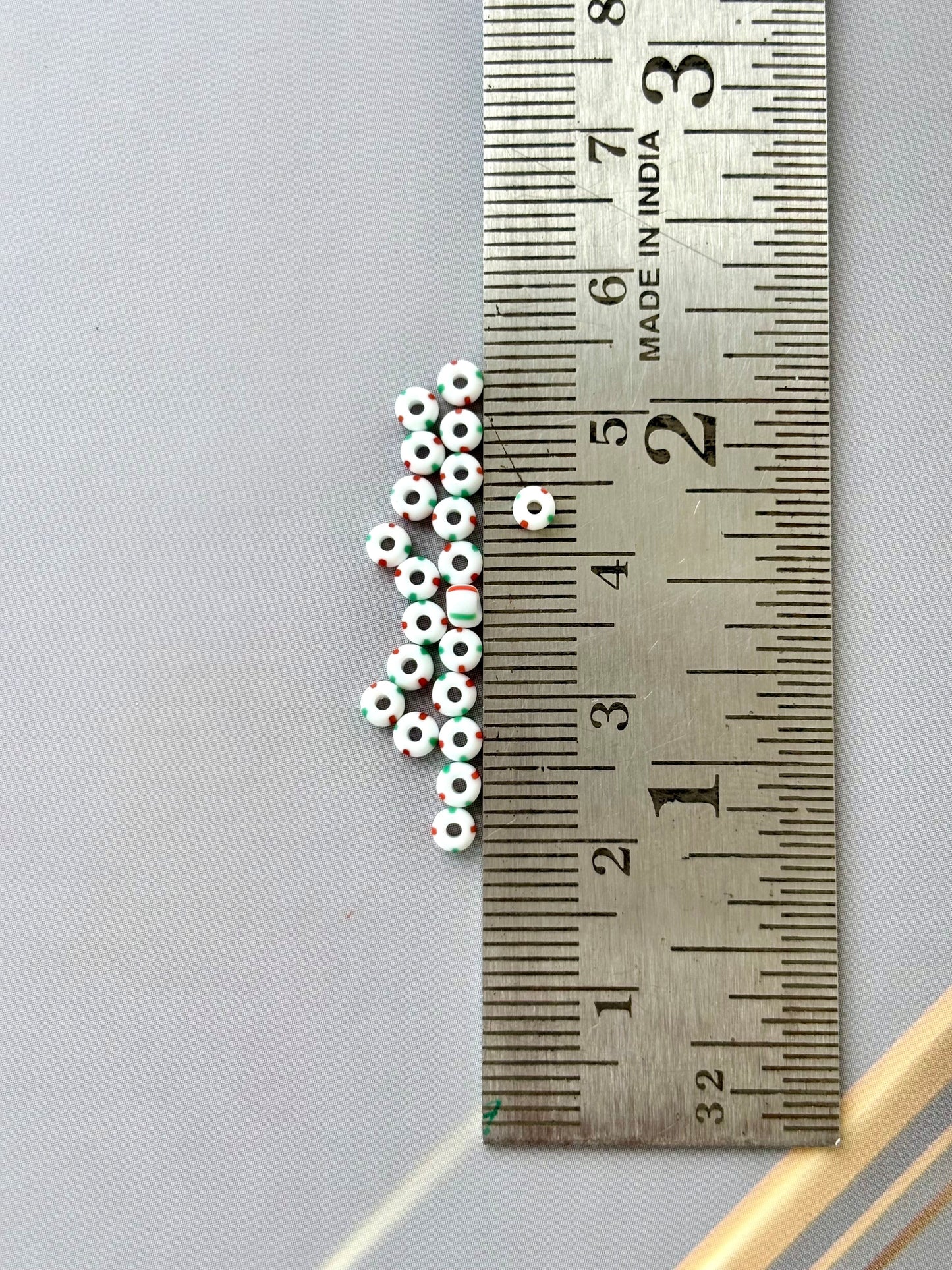 Preciosa White with Red and Green Stripe Seed Beads