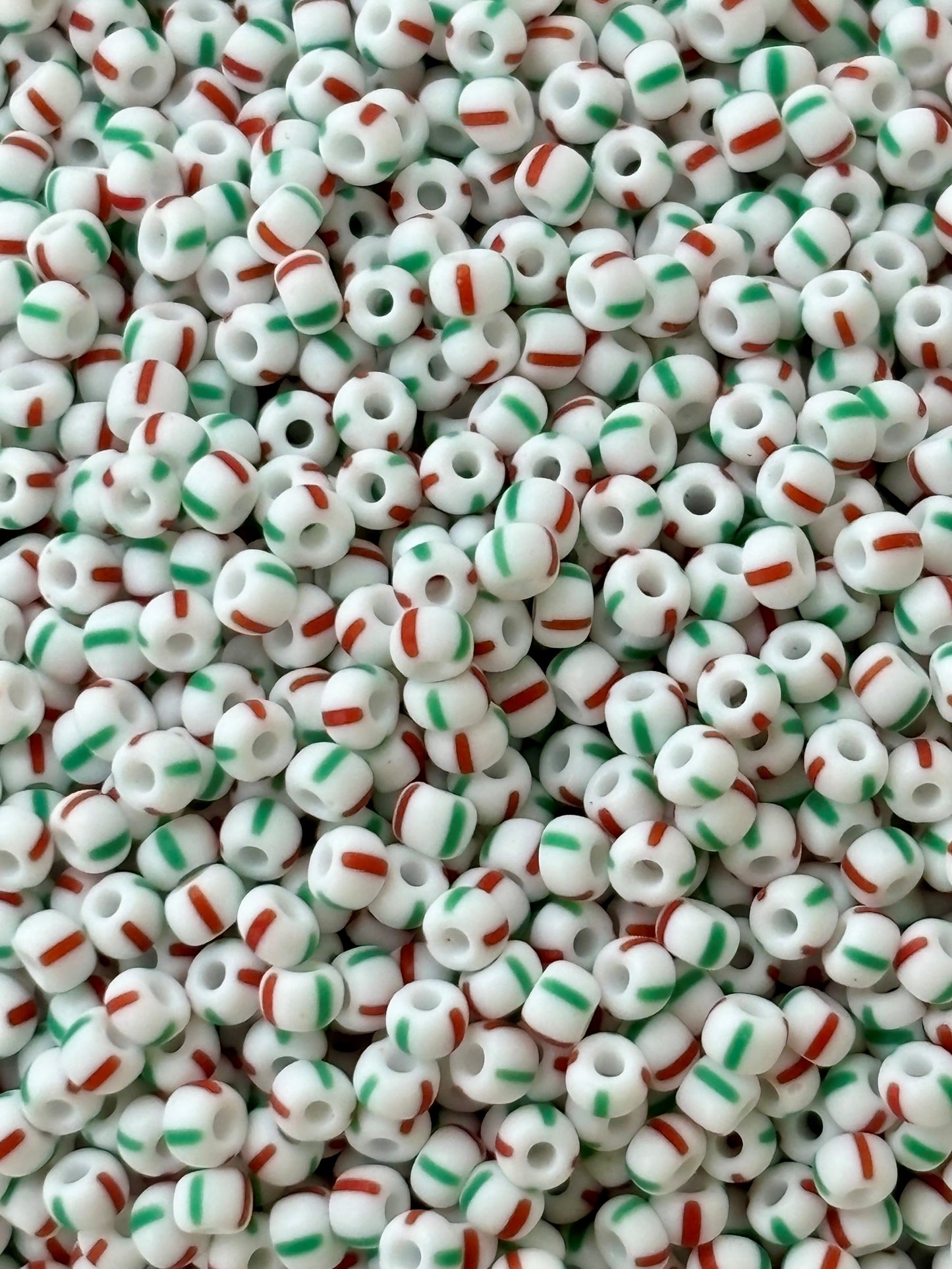 Preciosa White with Red and Green Stripe Seed Beads