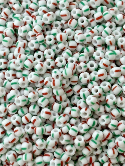 Preciosa White with Red and Green Stripe Seed Beads