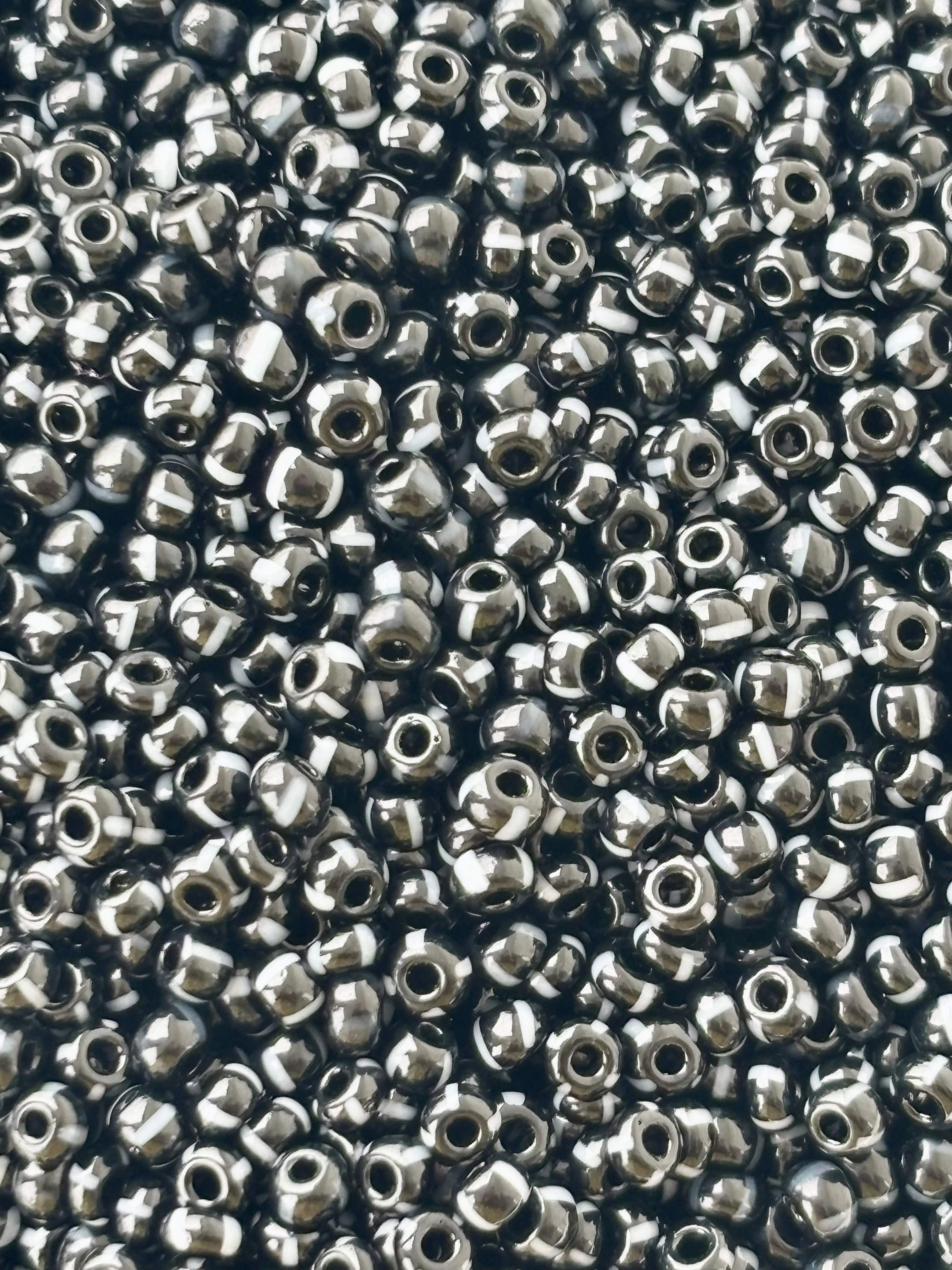 Preciosa White Lined Black Seed Beads