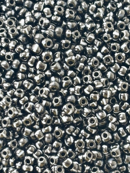 Preciosa White Lined Black Seed Beads