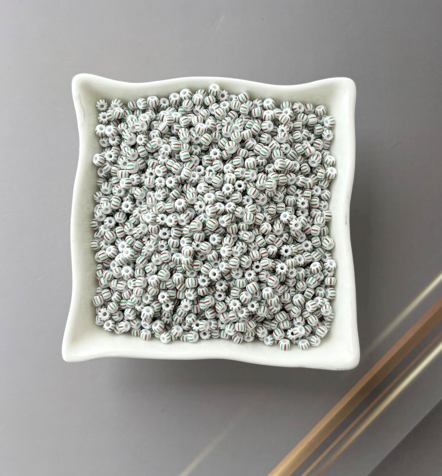 Preciosa White Red and Green Thin Stripe Seed Beads
