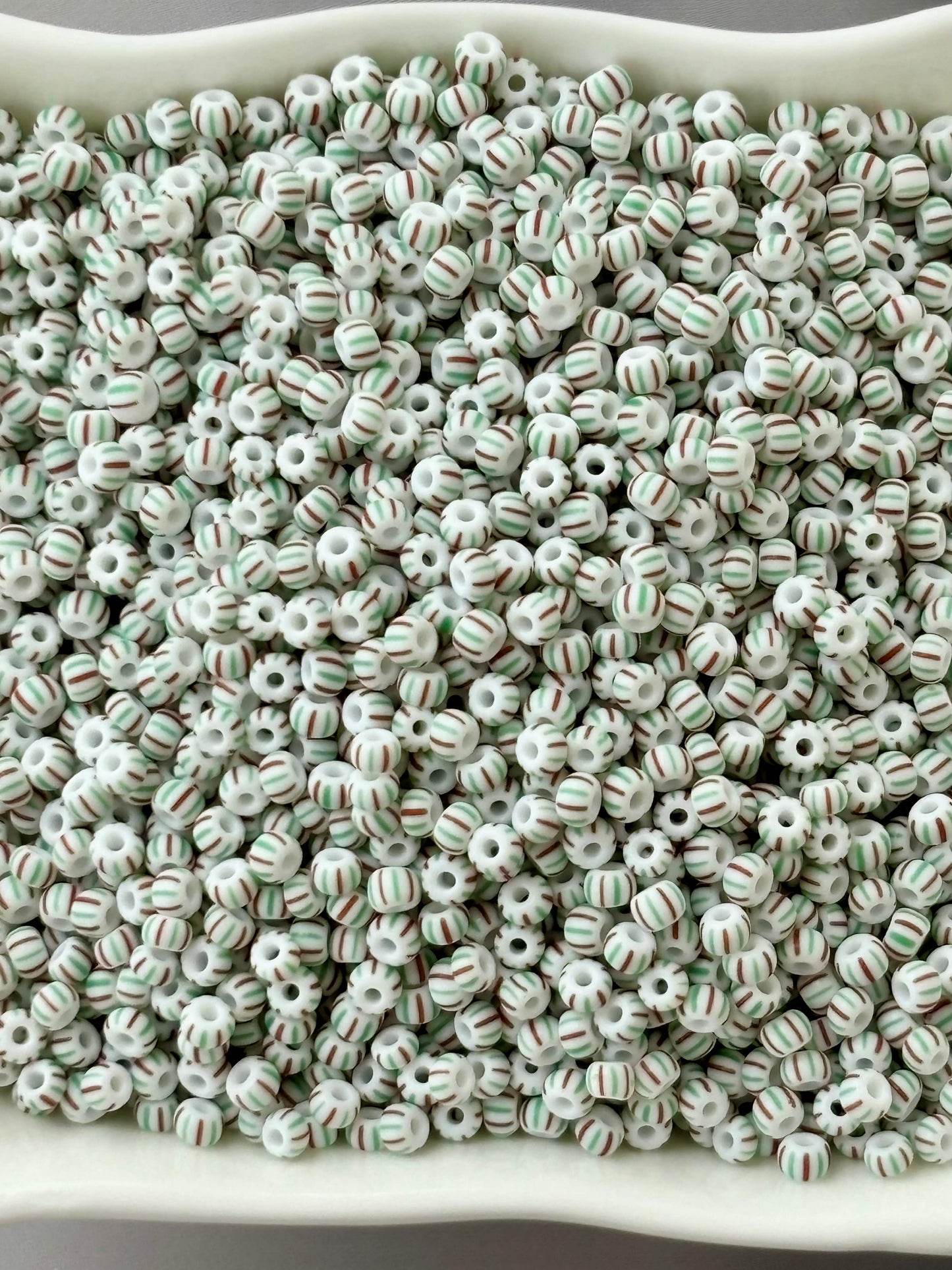 Preciosa White Red and Green Thin Stripe Seed Beads