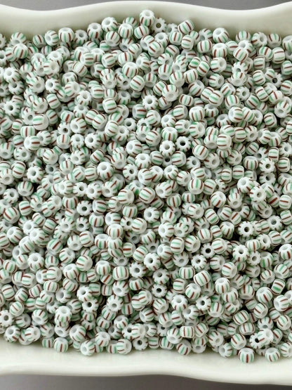 Preciosa White Red and Green Thin Stripe Seed Beads