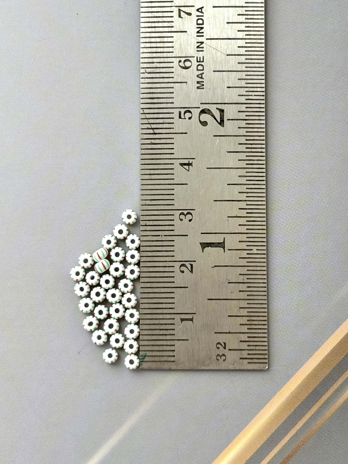 Preciosa White Red and Green Thin Stripe Seed Beads