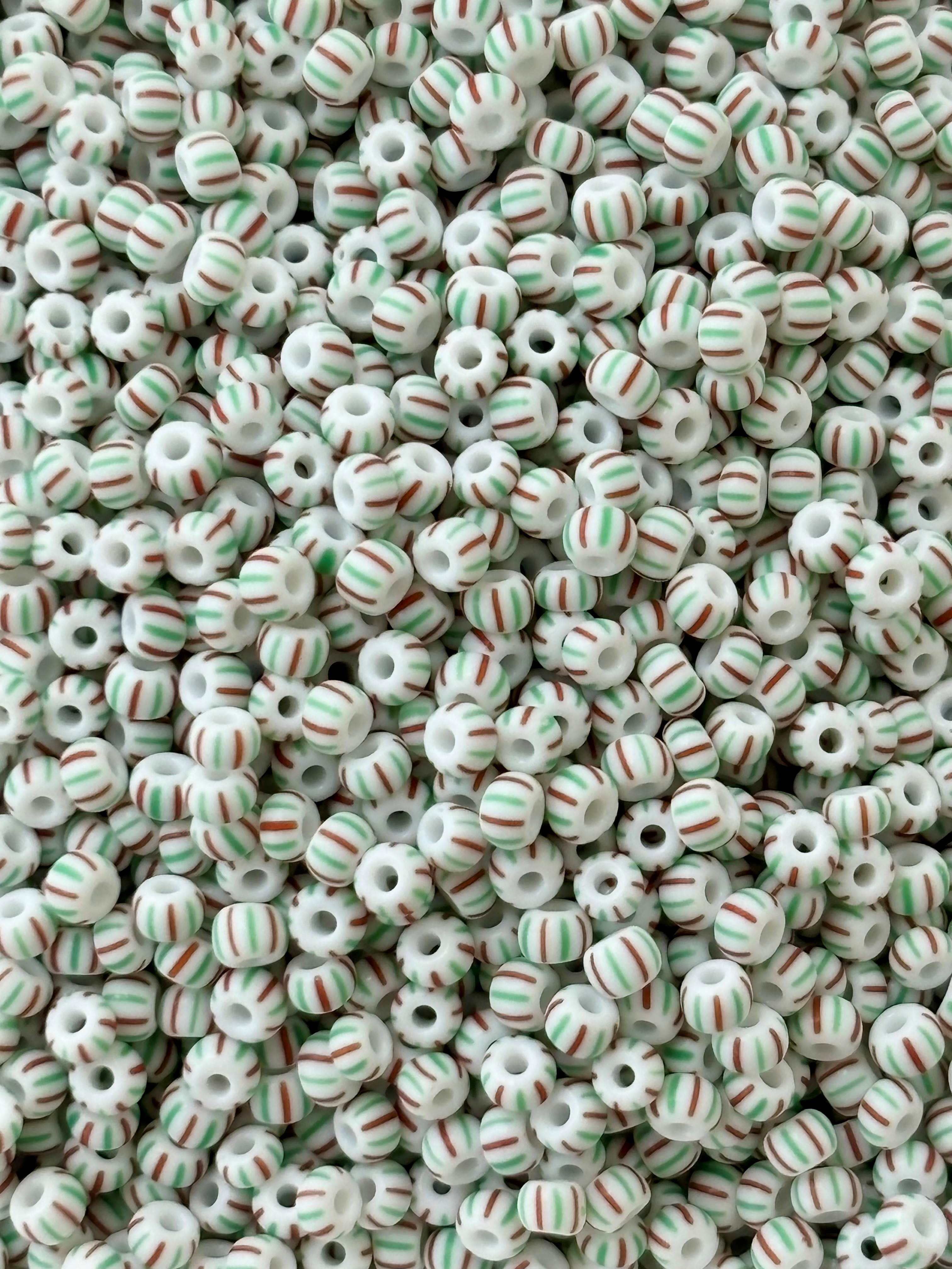 Preciosa White Red and Green Thin Stripe Seed Beads