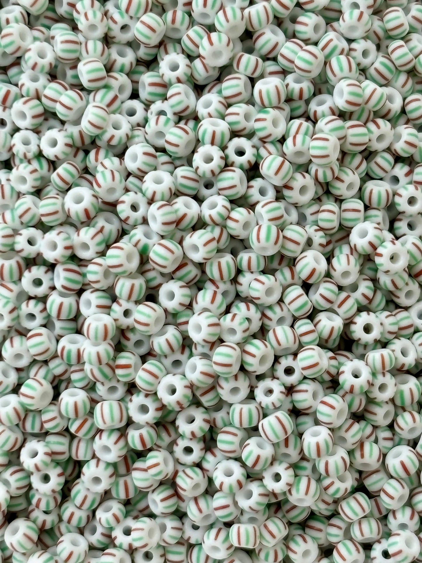Preciosa White Red and Green Thin Stripe Seed Beads