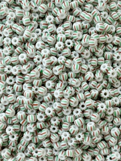 Preciosa White Red and Green Thin Stripe Seed Beads