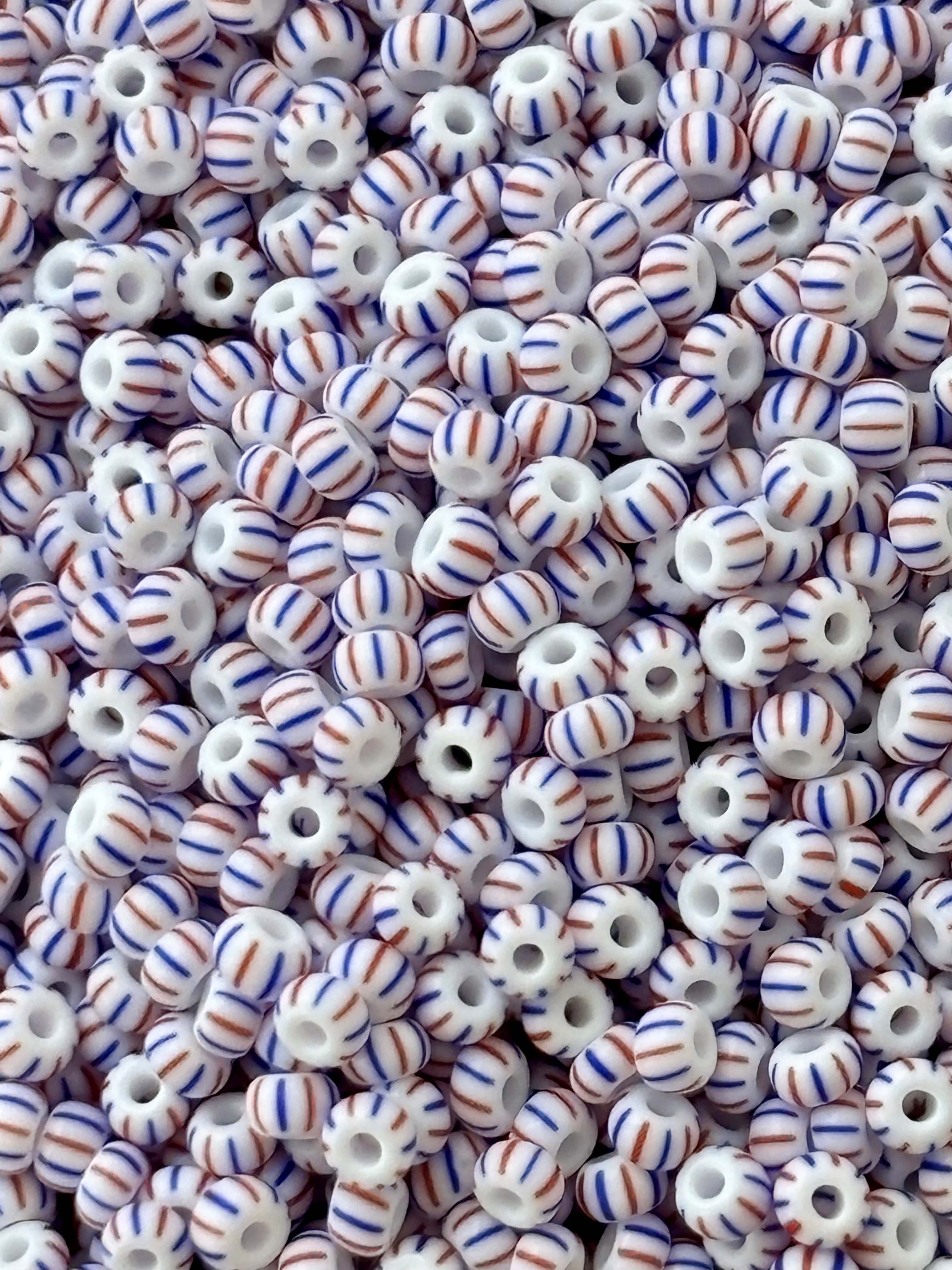 Preciosa White with Blue and Red Stripe Seed Beads