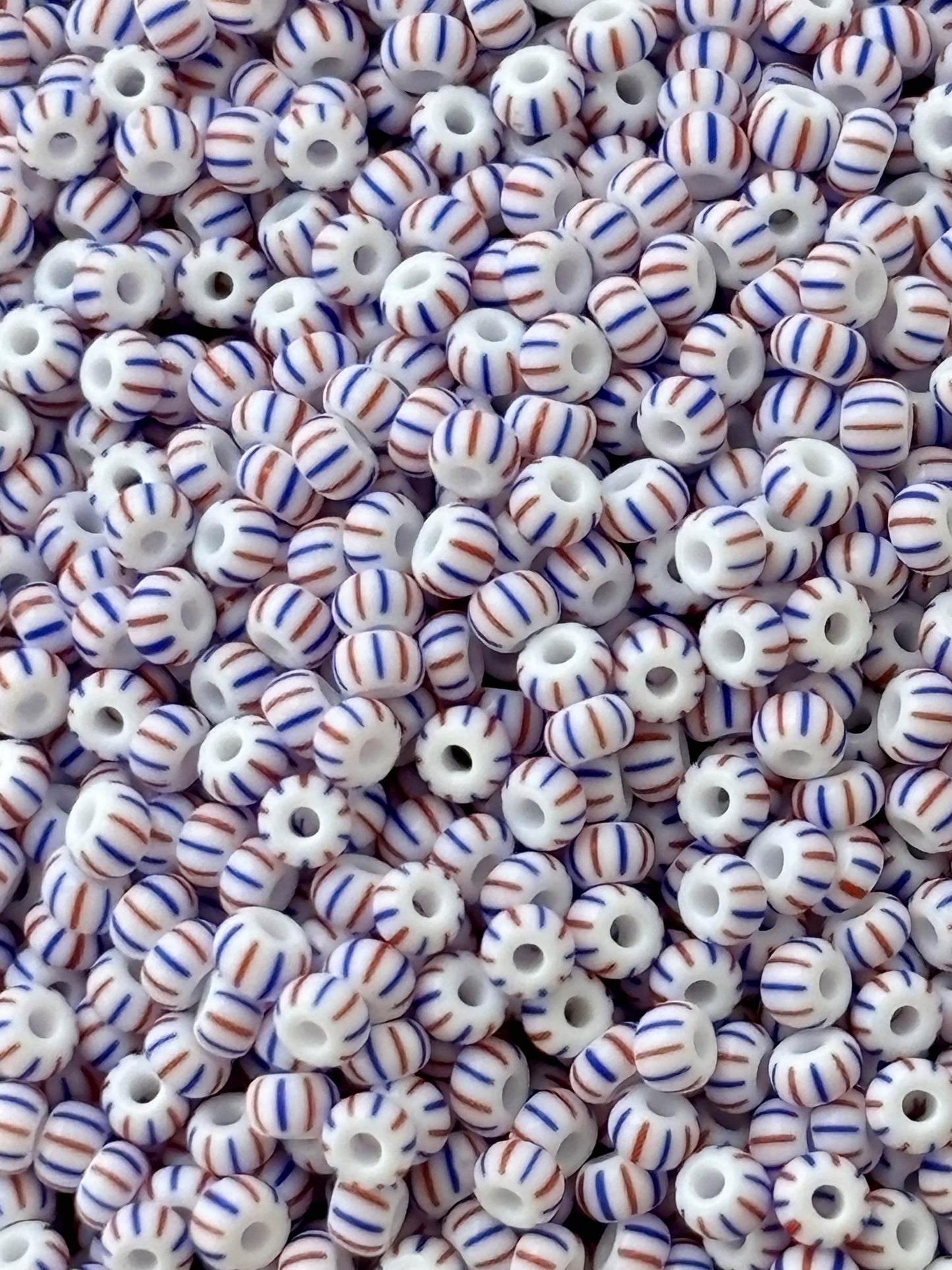 Preciosa White with Blue and Red Stripe Seed Beads