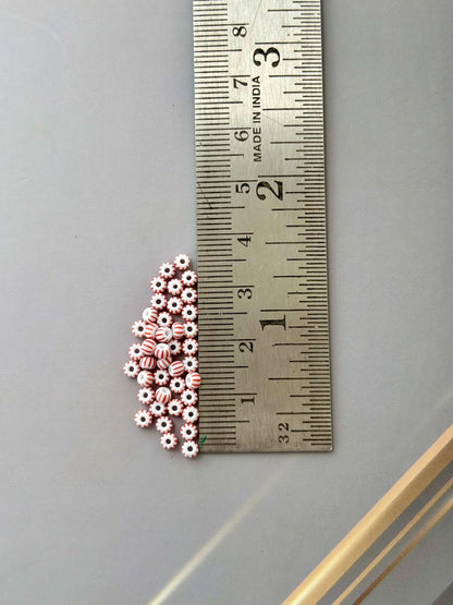 Preciosa White with Red Stripe Seed Beads