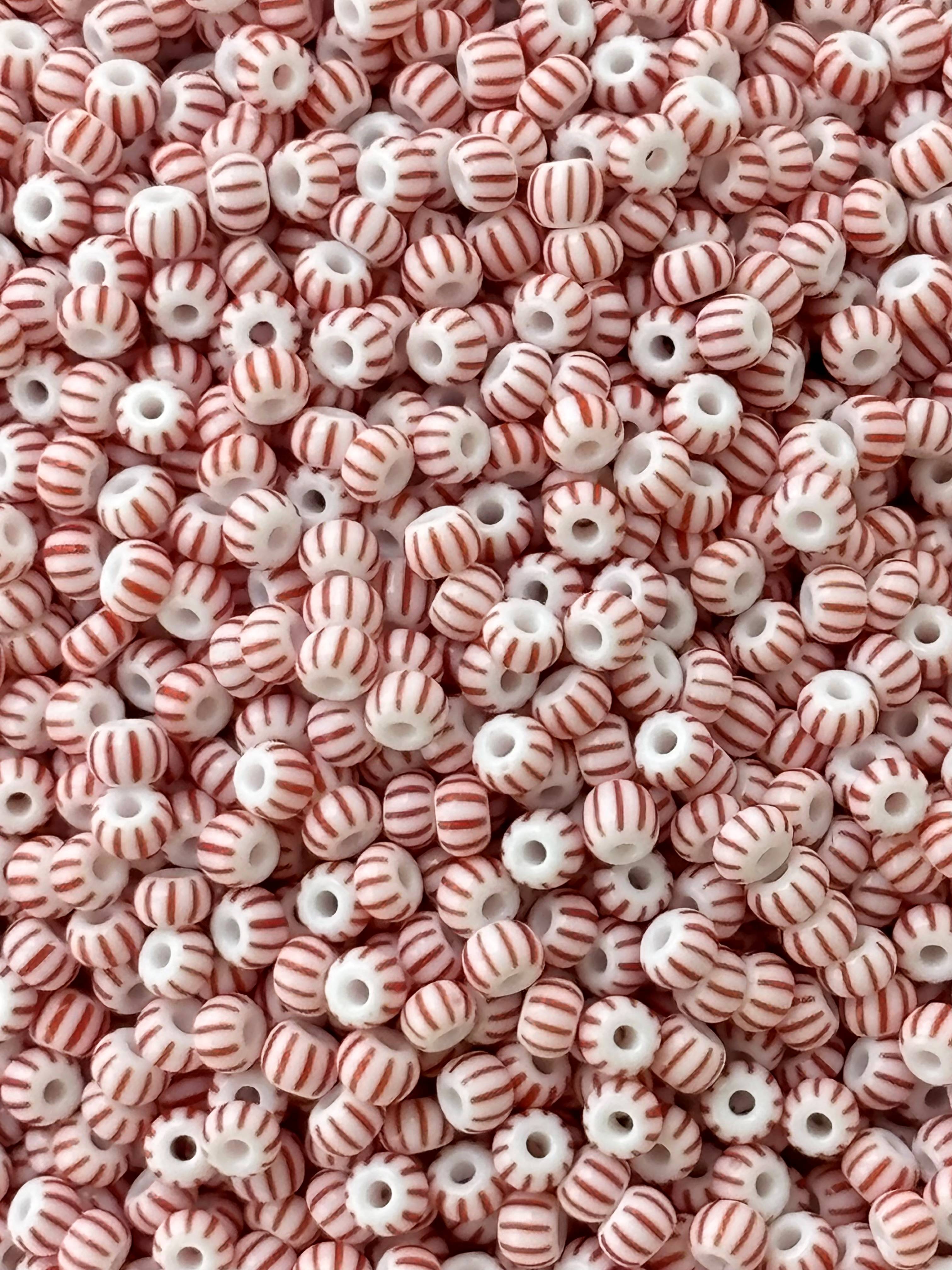 Preciosa White with Red Stripe Seed Beads