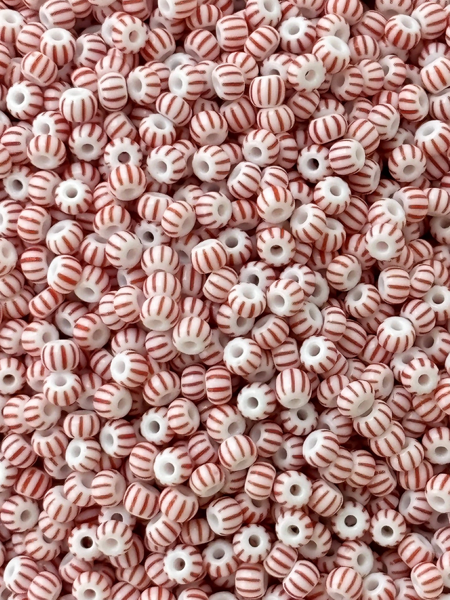 Preciosa White with Red Stripe Seed Beads