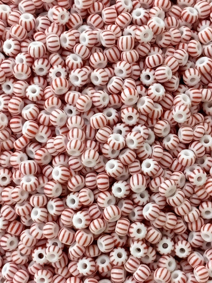 Preciosa White with Red Stripe Seed Beads