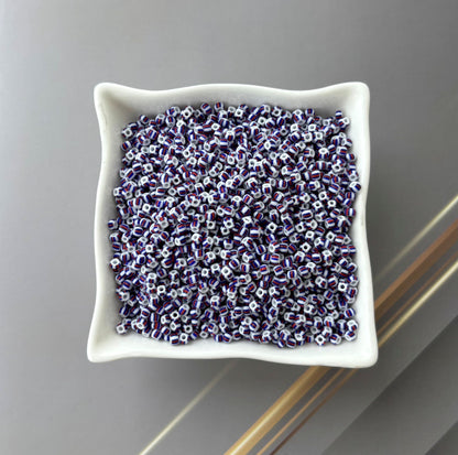 Preciosa White with Blue and Red Thick Stripe Seed Beads