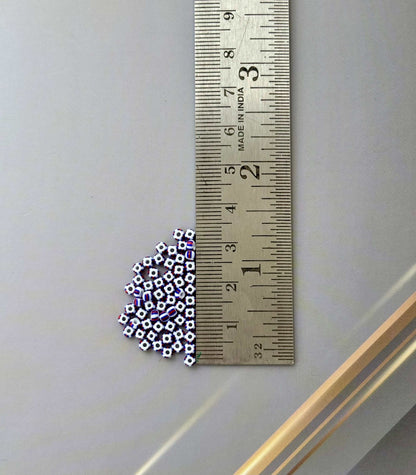 Preciosa White with Blue and Red Thick Stripe Seed Beads