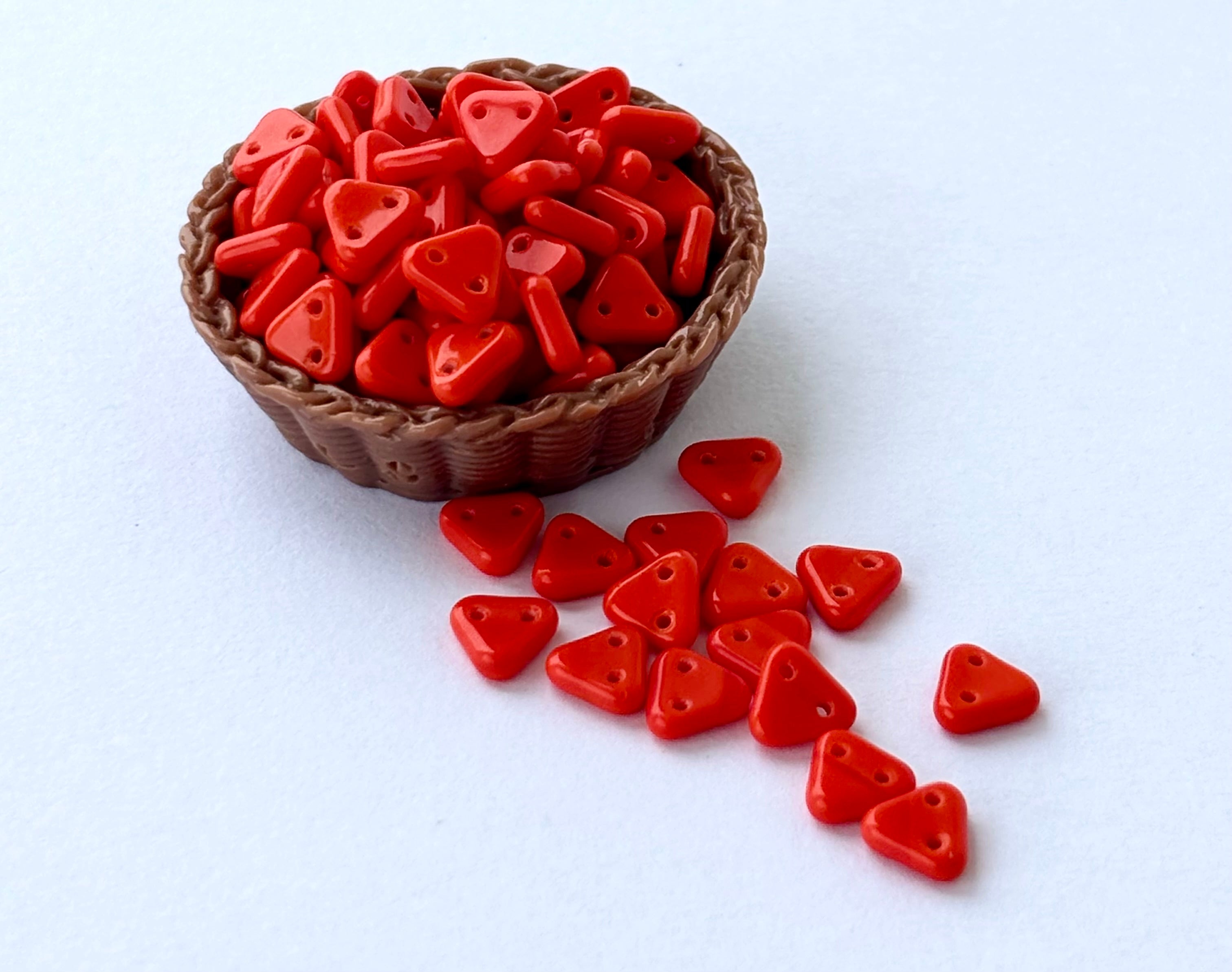 Orange Two-Hole Triangle Glass Beads