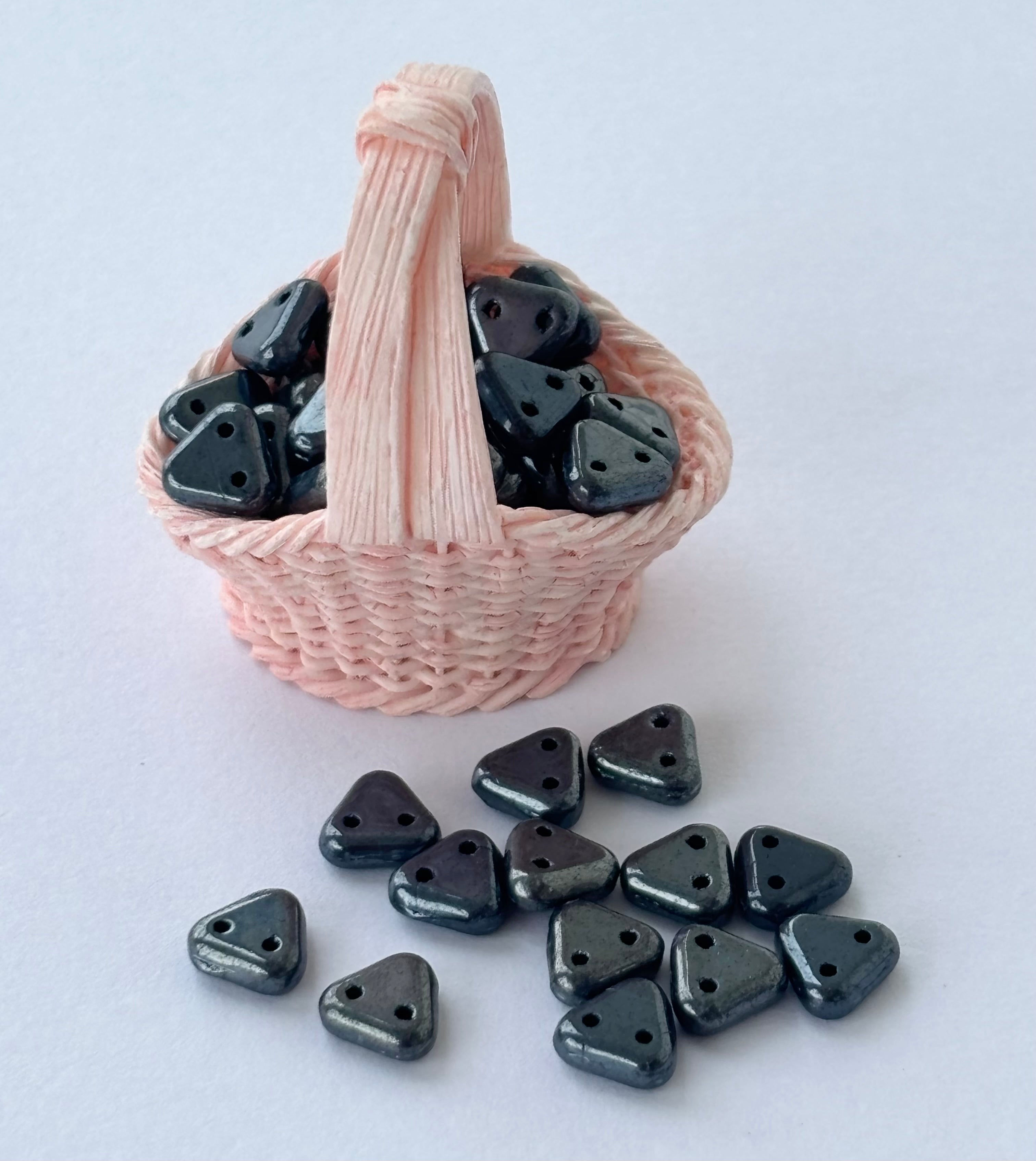 Gunmetal Two-Hole Triangle Glass Beads