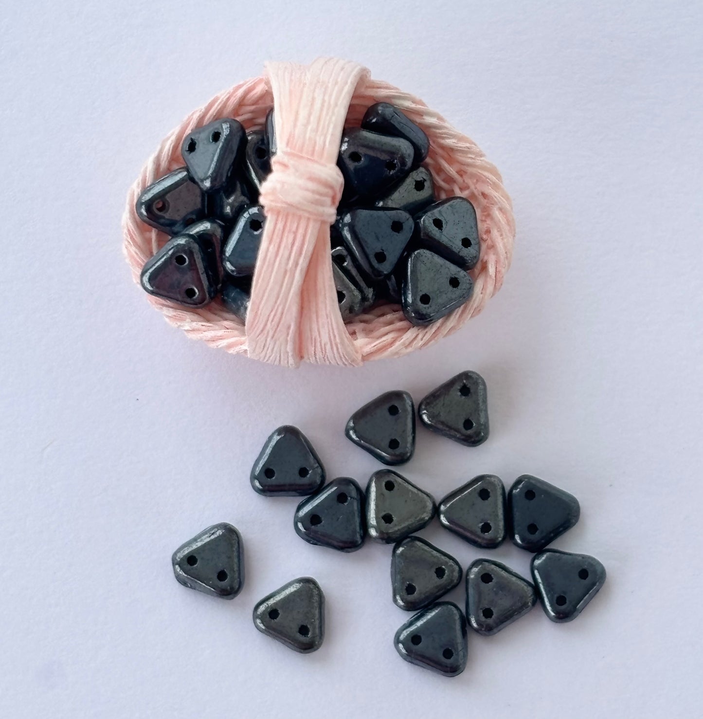 Gunmetal Two-Hole Triangle Glass Beads