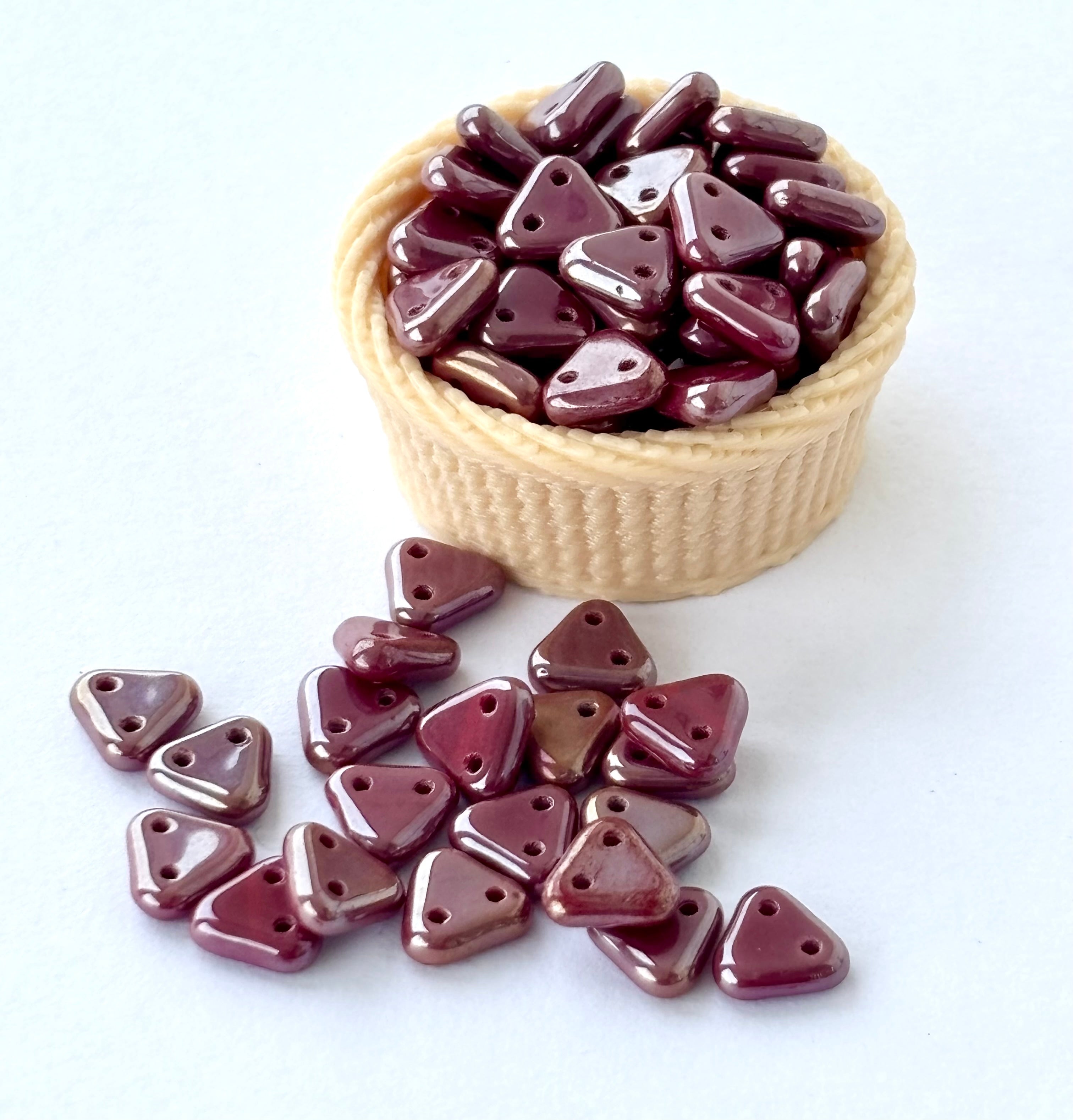 Maroon Two-Hole Triangle Glass Beads