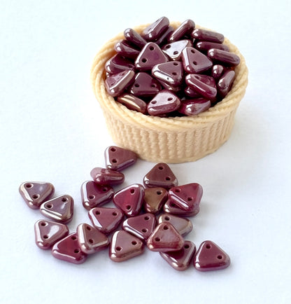 Maroon Two-Hole Triangle Glass Beads