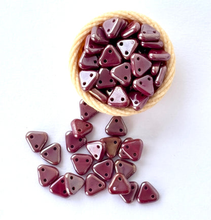 Maroon Two-Hole Triangle Glass Beads