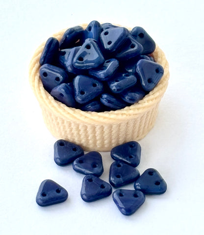 Deep Blue Two-Hole Triangle Glass Beads
