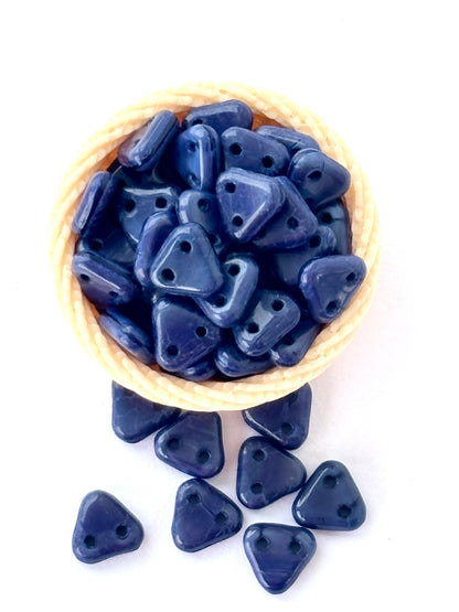 Deep Blue Two-Hole Triangle Glass Beads
