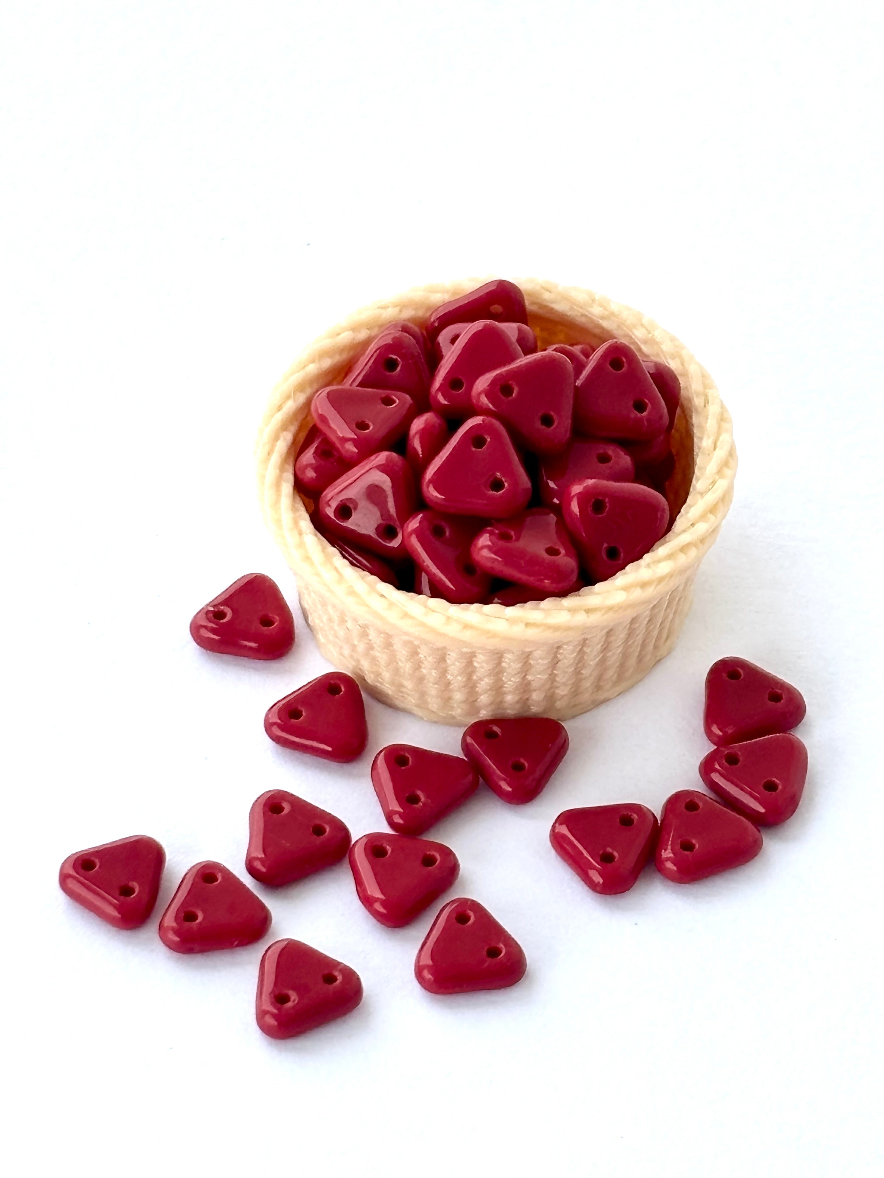 Ruby Red Two-Hole Triangle Glass Beads