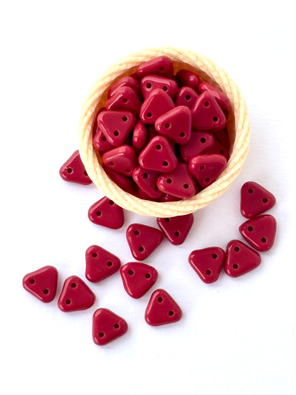 Ruby Red Two-Hole Triangle Glass Beads