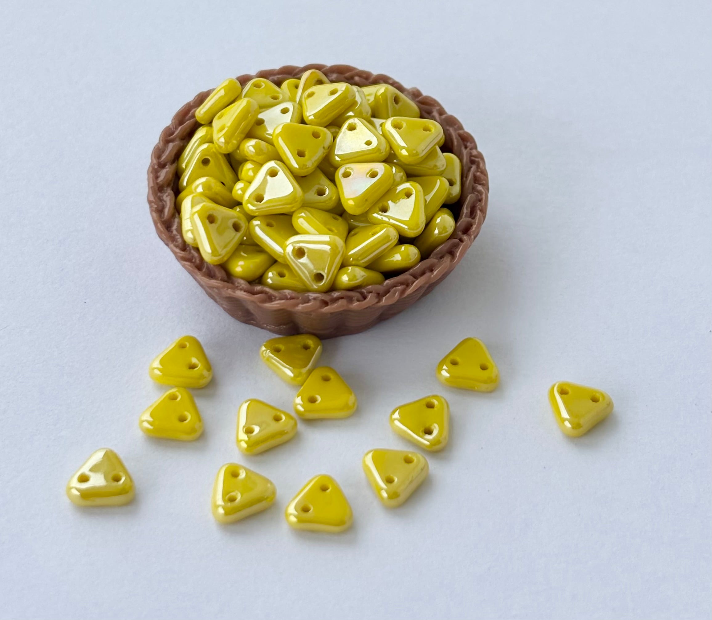 Sunny Yellow Two-Hole Triangle Glass Beads