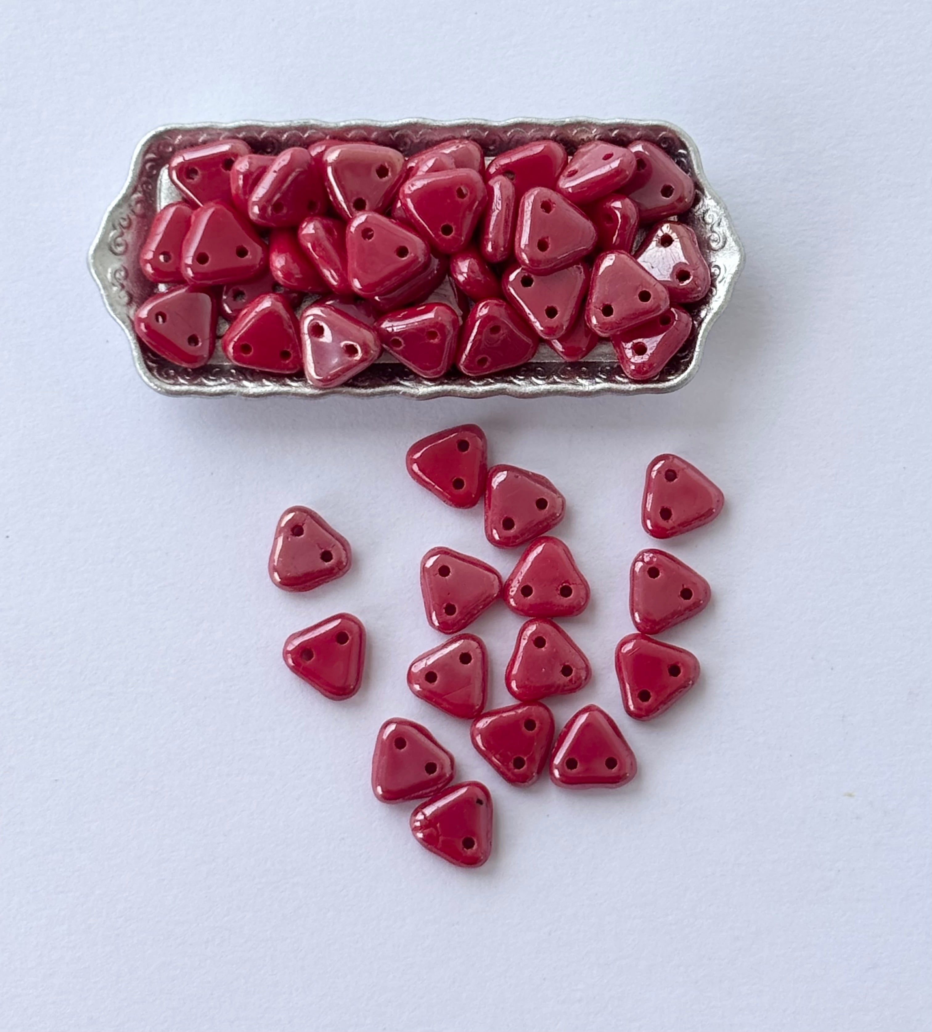 Raspberry Red Two-Hole Triangle Glass Beads