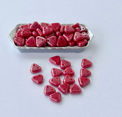 Raspberry Red Two-Hole Triangle Glass Beads