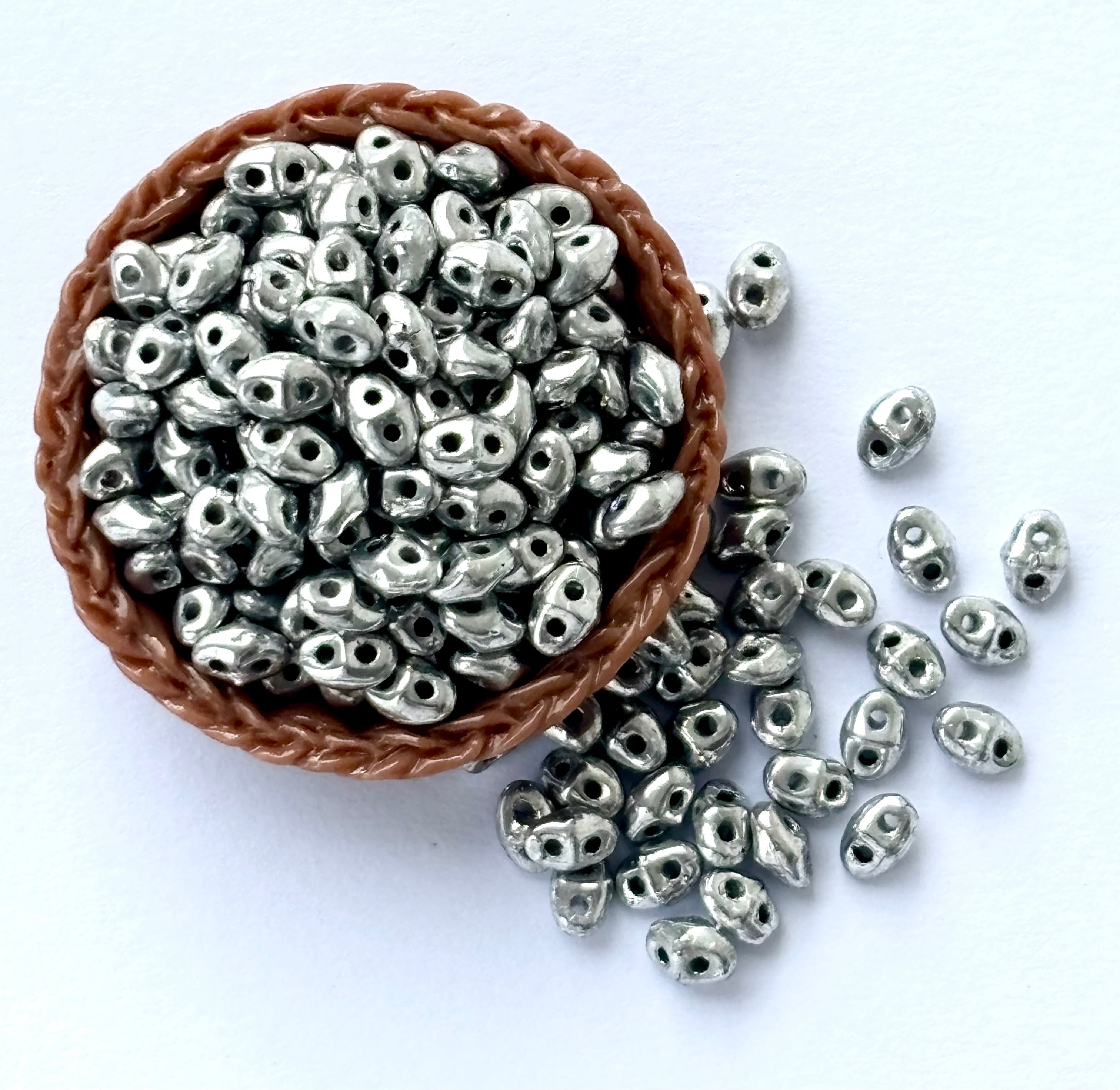 Silver SuperDuo Glass Beads