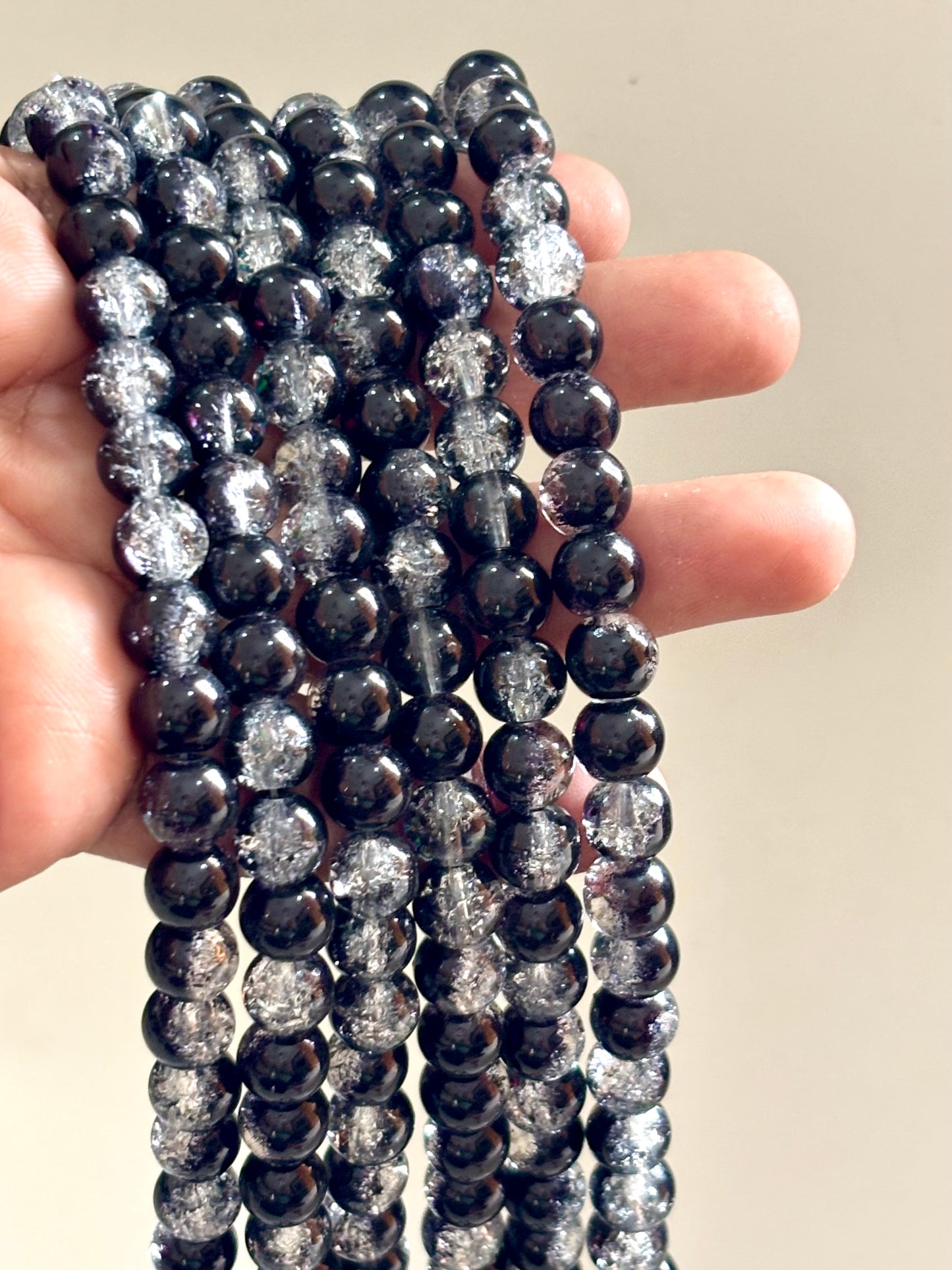 Black and Clear Crackle Beads