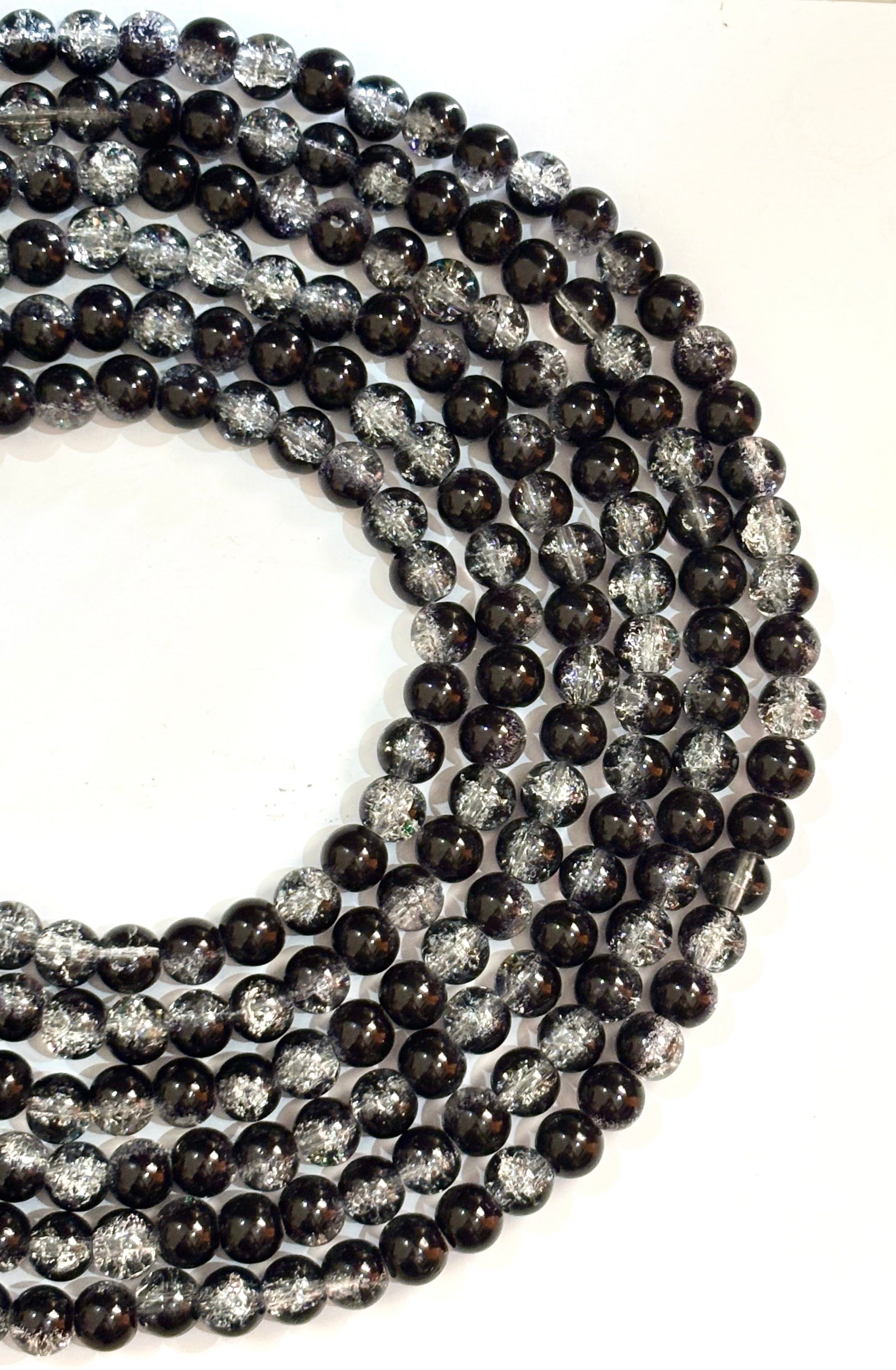 Black and Clear Crackle Beads