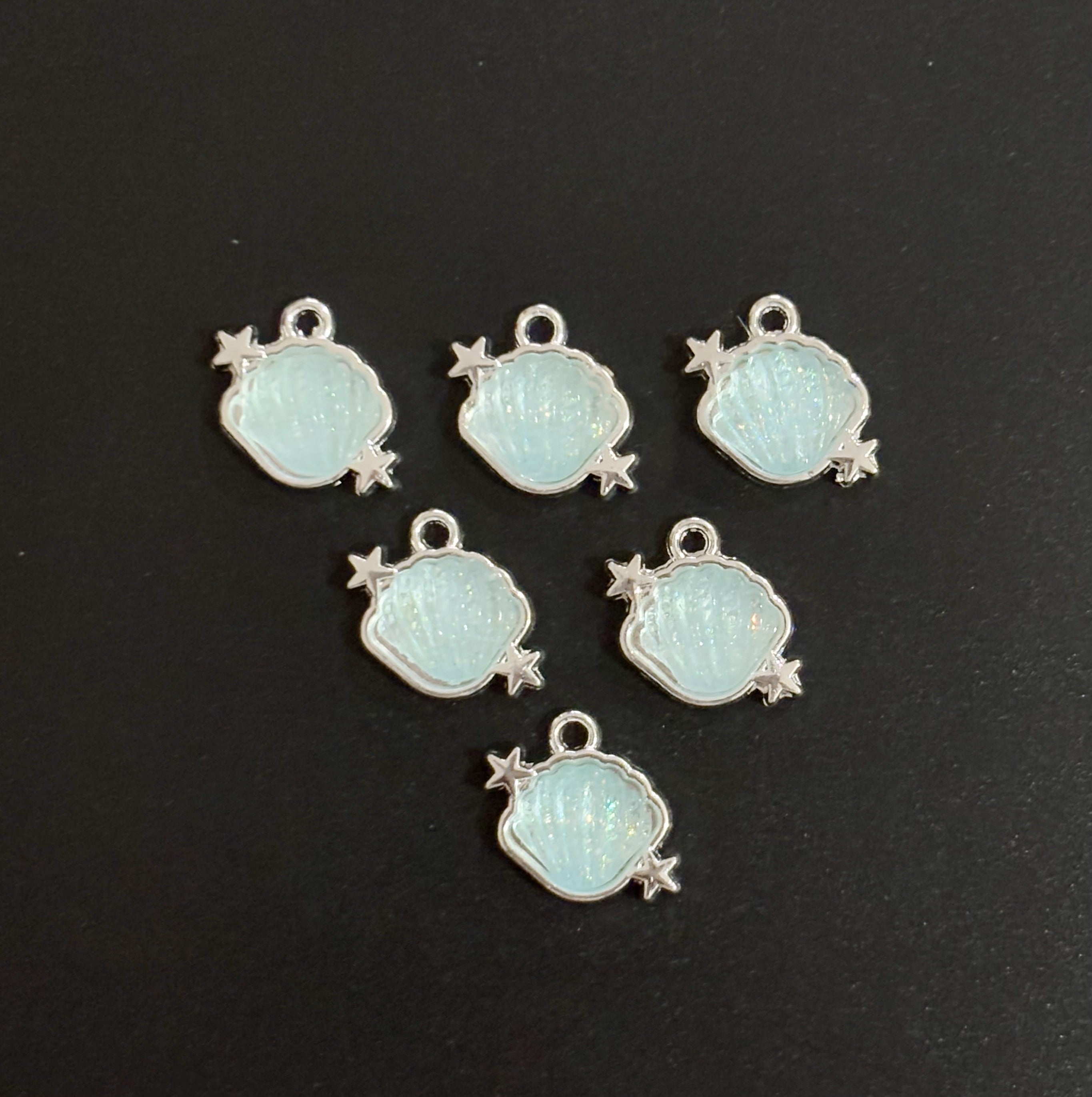 Two Pieces Iridescent Blue Seashell Charms