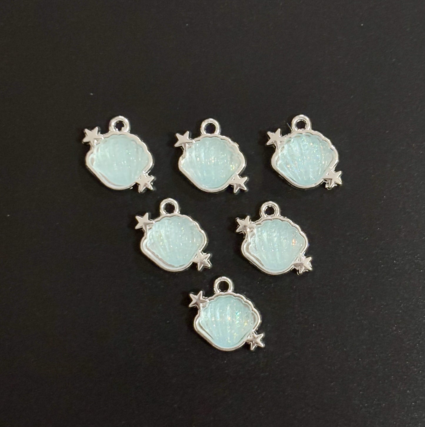Two Pieces Iridescent Blue Seashell Charms