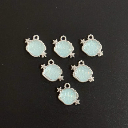Two Pieces Iridescent Blue Seashell Charms
