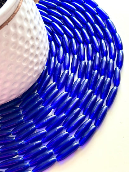 Deep Blue Glass Barrel Beads 6x21MM