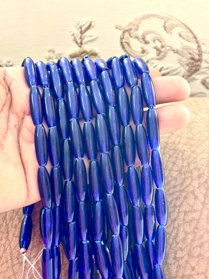Deep Blue Glass Barrel Beads 6x21MM