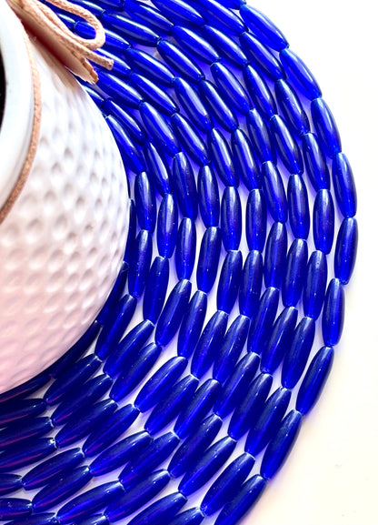 Deep Blue Glass Barrel Beads 6x21MM
