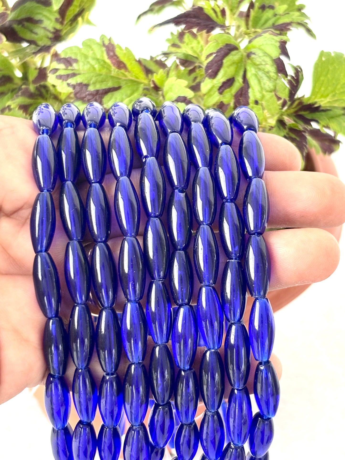 Deep Blue Glass Barrel Beads 6x16MM