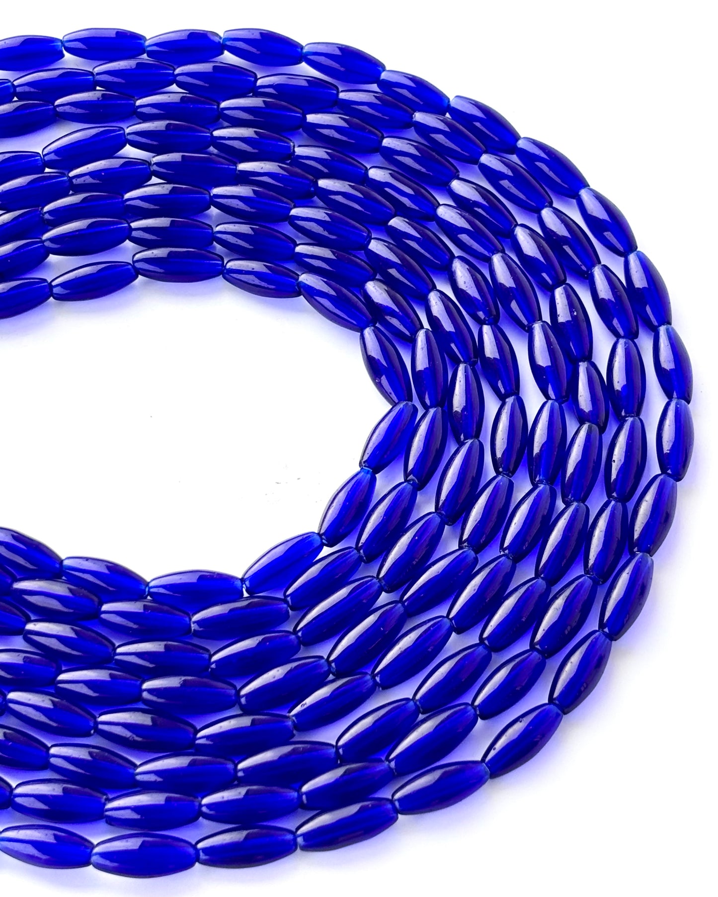 Deep Blue Glass Barrel Beads 6x16MM