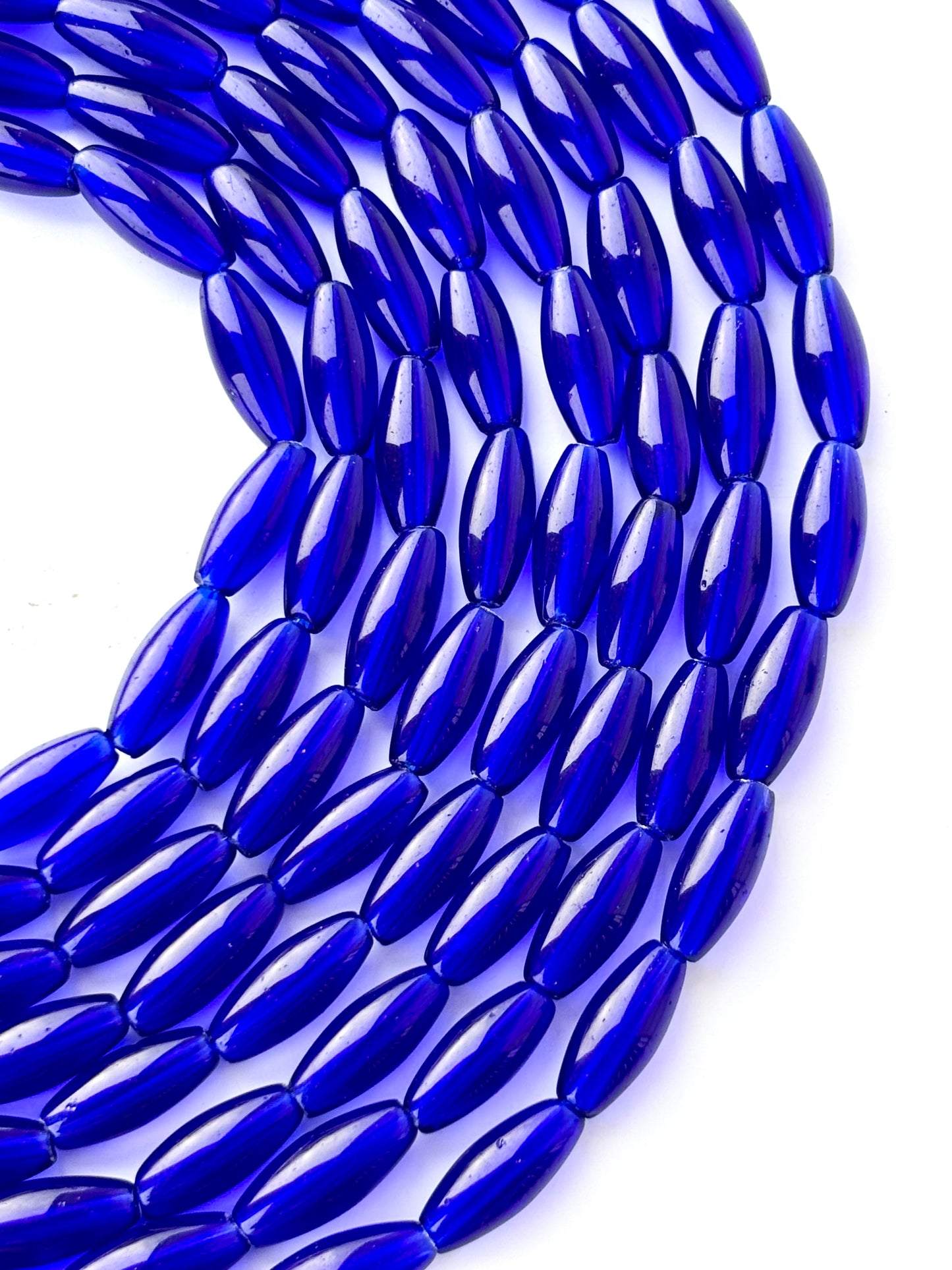 Deep Blue Glass Barrel Beads 6x16MM