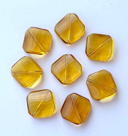 Amber Tone Warm Brown Glass Square Beads for Jewelry Making