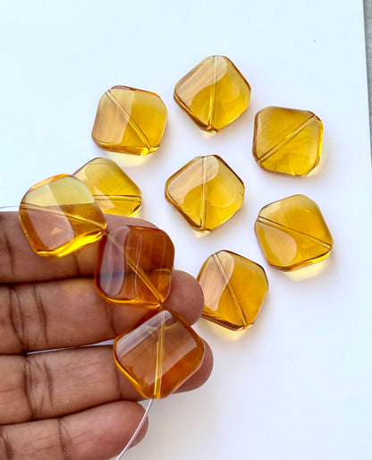 Amber Tone Warm Brown Glass Square Beads for Jewelry Making